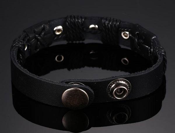 Leather Mens Bracelet Bronze Alloy