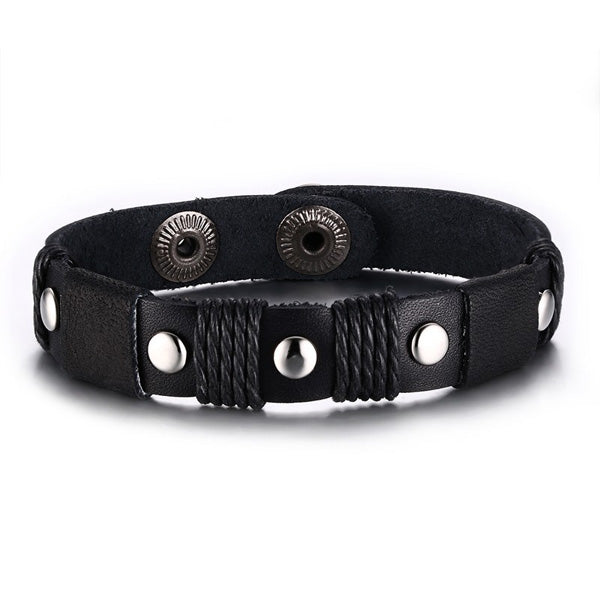 Leather Mens Bracelet Bronze Alloy
