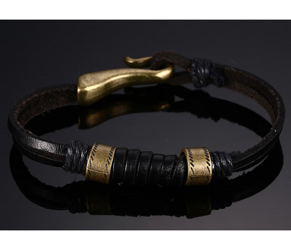 Leather Mens Bracelet Valentines Gift Bronze Alloy