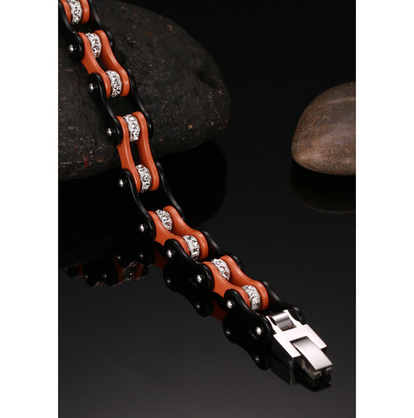 Engraved Mens Bike Chain Bracelet Stainless Steel Black