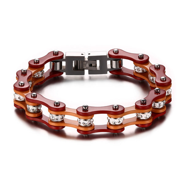 Engraved Mens Bike Chain Bracelet Stainless Steel Coffee