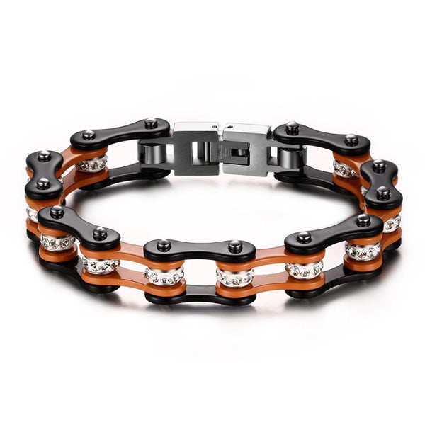 Engraved Mens Bike Chain Bracelet Stainless Steel Black