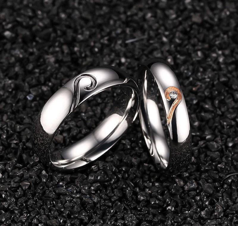 Personalized Matching Hearts Titanium Rings Set for 2