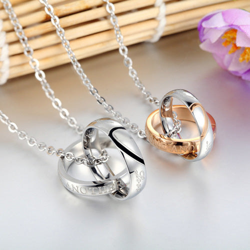 Custom Matching Couple Necklaces Double Ring Pendants