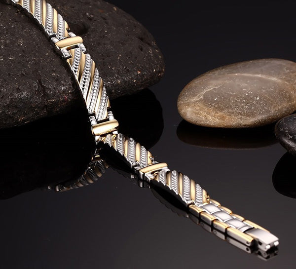 Engraved Mens Magnetic Bracelet Stainless Steel