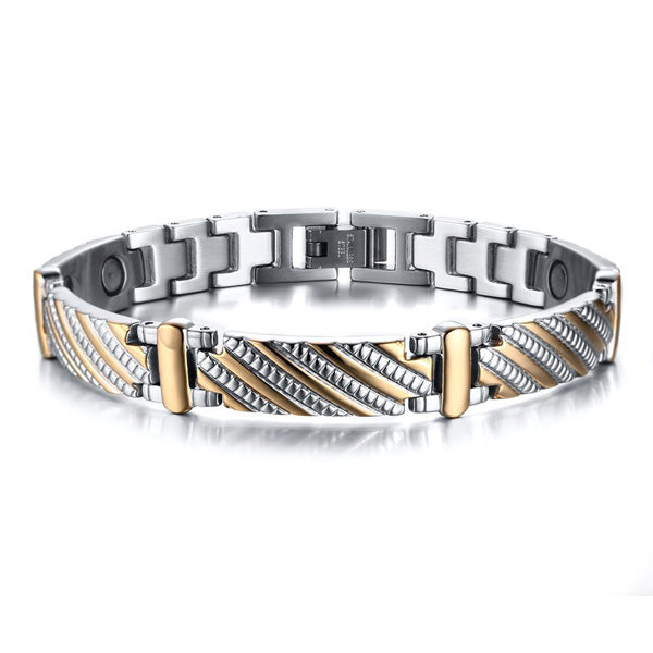 Engraved Mens Magnetic Bracelet Stainless Steel