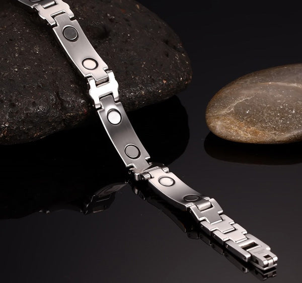 Engraved Mens Magnetic Bracelet Stainless Steel