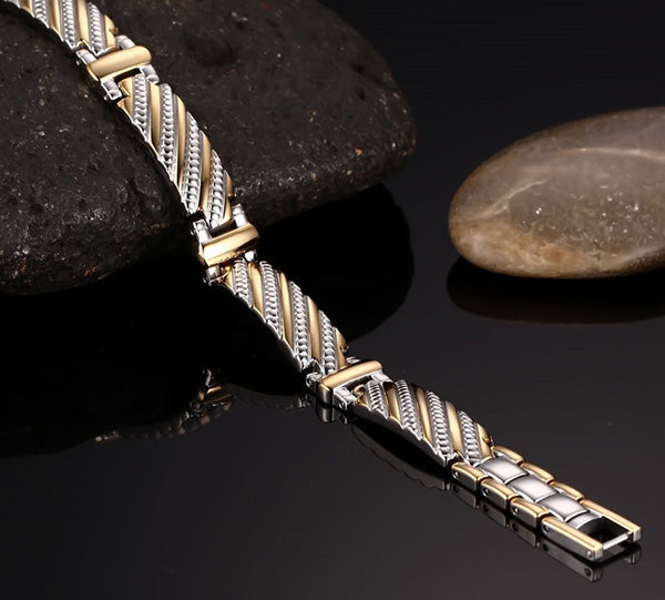 Engraved Mens Magnetic Bracelet Stainless Steel