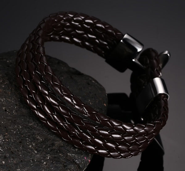 Engraved Braided Love Mens Bracelet Stainless Steel