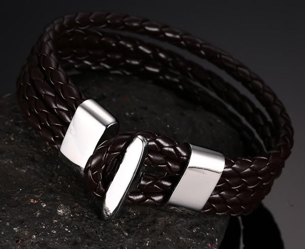 Engraved Braided Love Mens Bracelet Stainless Steel