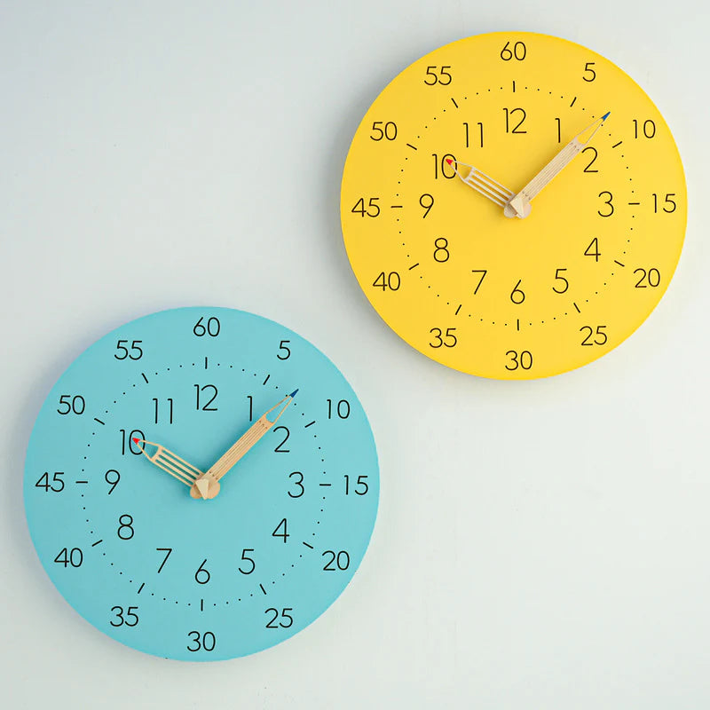 Learning Time Silent Kids Wall Clock — 12" Pencil Hands (MDF)