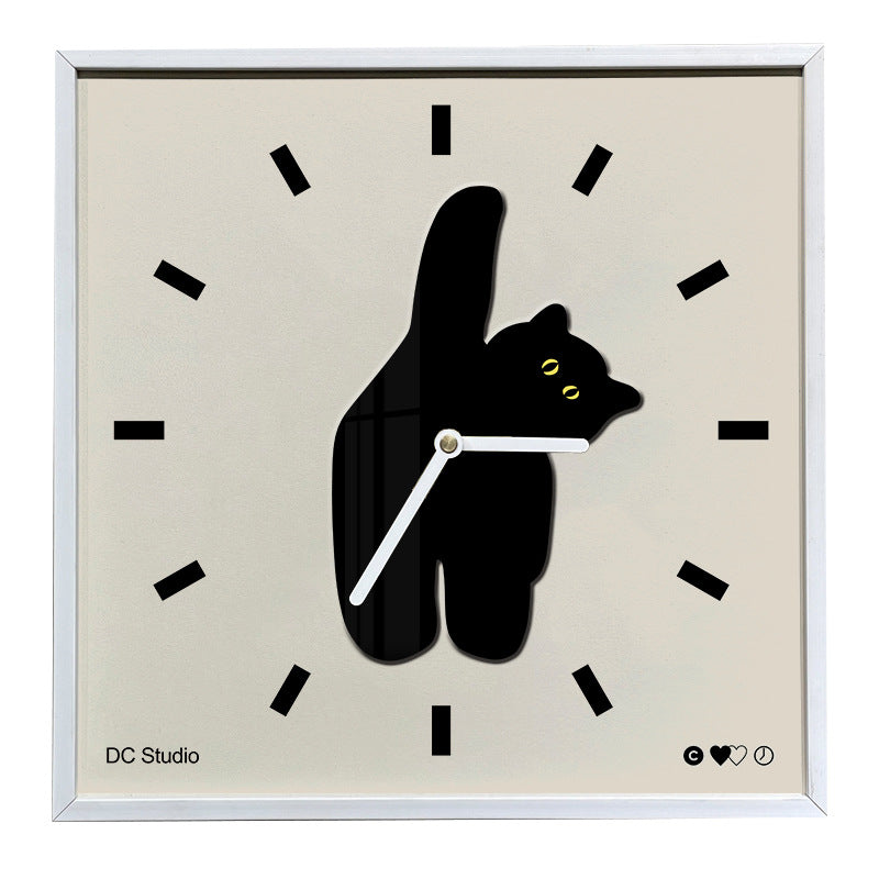 Midnight Muse Silent Square Cat Wall Clock — 12"