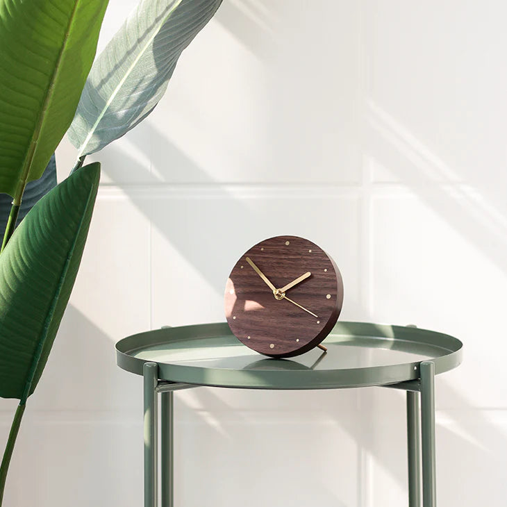 Walnut Desk Clock – Solid Wood, Silent Minimalist (11.5×11.5×4.5 cm)