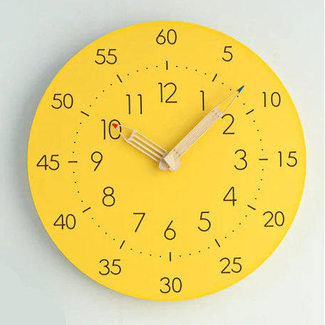 Learning Time Silent Kids Wall Clock — 12" Pencil Hands (MDF)