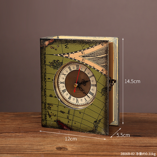 Vintage Book Storage Box Table Clock — Silent Sweep (14.5×12×5.5 cm)