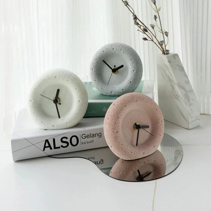 Nordic Sandstone Desk Clock – Silent, Minimalist (12×12×4 cm)