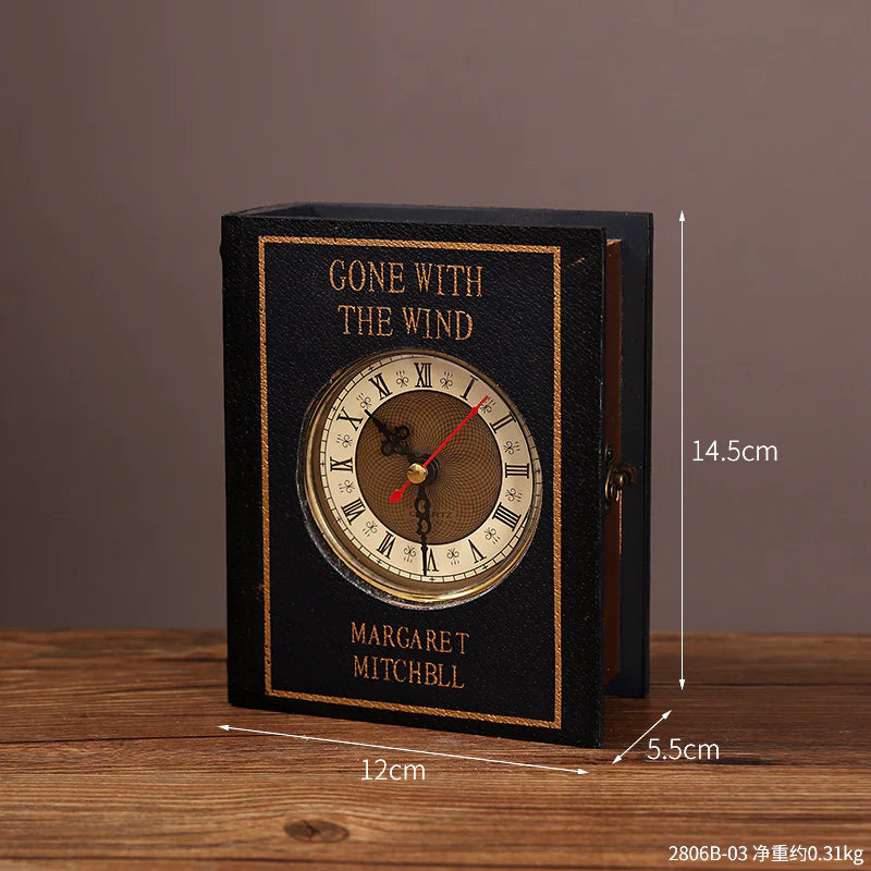 Vintage Book Storage Box Table Clock — Silent Sweep (14.5×12×5.5 cm)