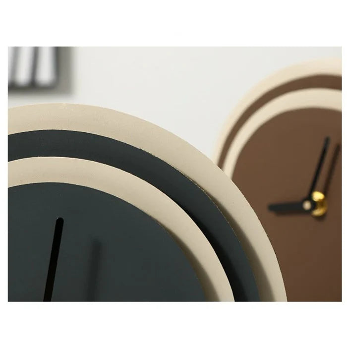 Multilayered Wood & Leather Silent Desk Clock – 19×17 cm (Blue/Brown)