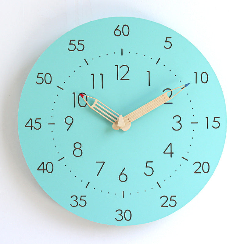Learning Time Silent Kids Wall Clock — 12" Pencil Hands (MDF)