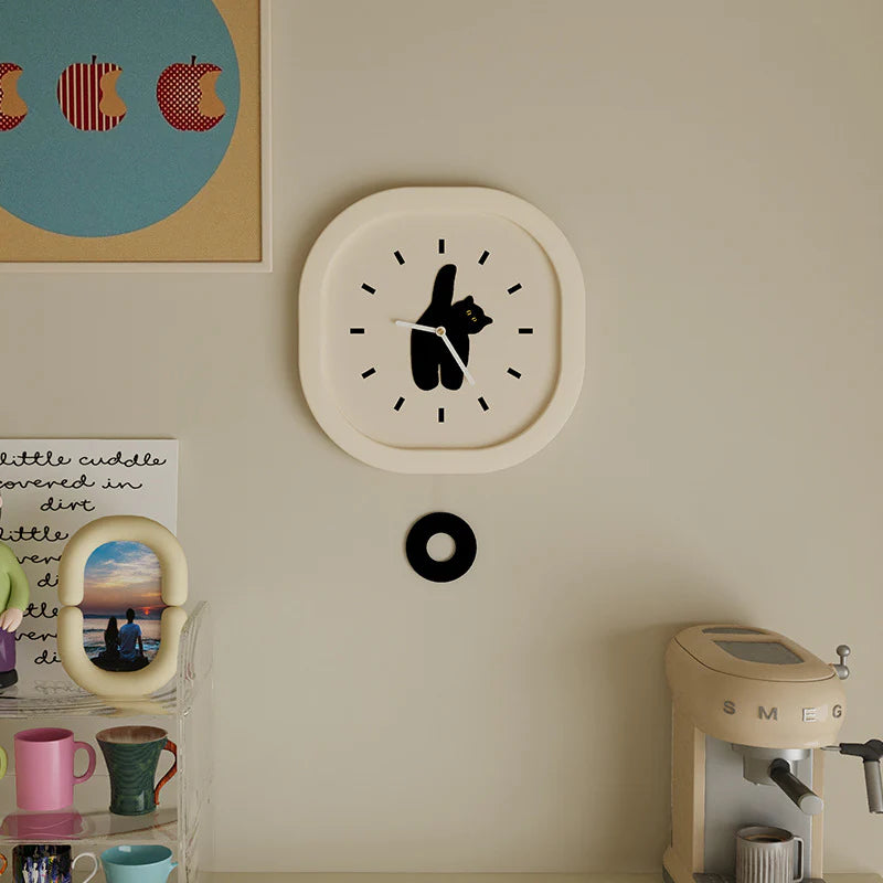 Black Cat Kids Silent Pendulum Clock — 11.8"