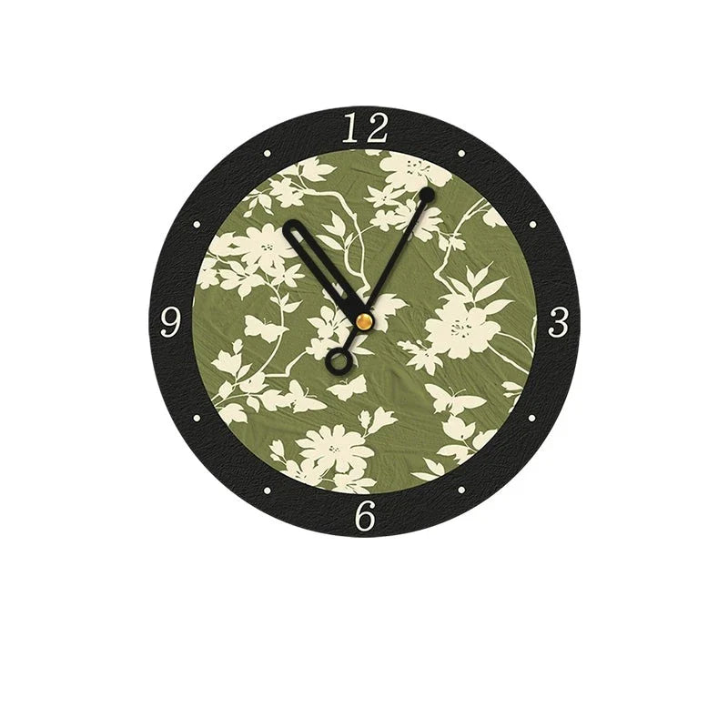 Art Deco Floral Silent Wall Clock — 12" Canvas Print