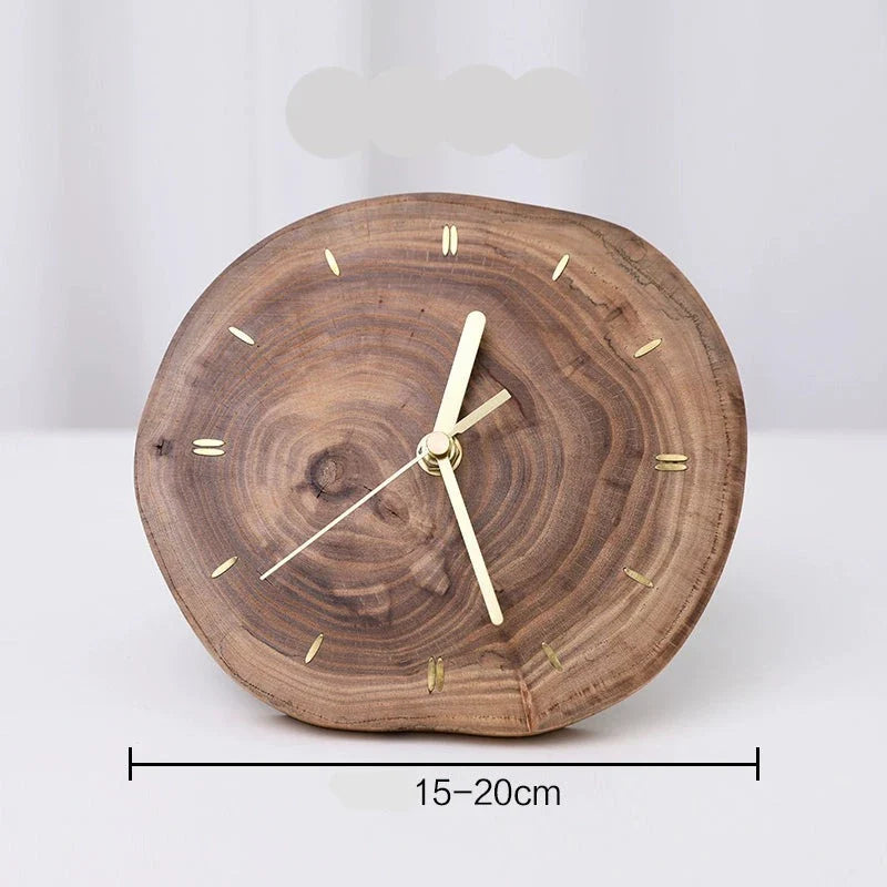 Solid Wood Slice Table Clock – Silent, Minimalist (15–20 cm)