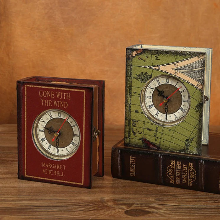 Vintage Book Storage Box Table Clock — Silent Sweep (14.5×12×5.5 cm)
