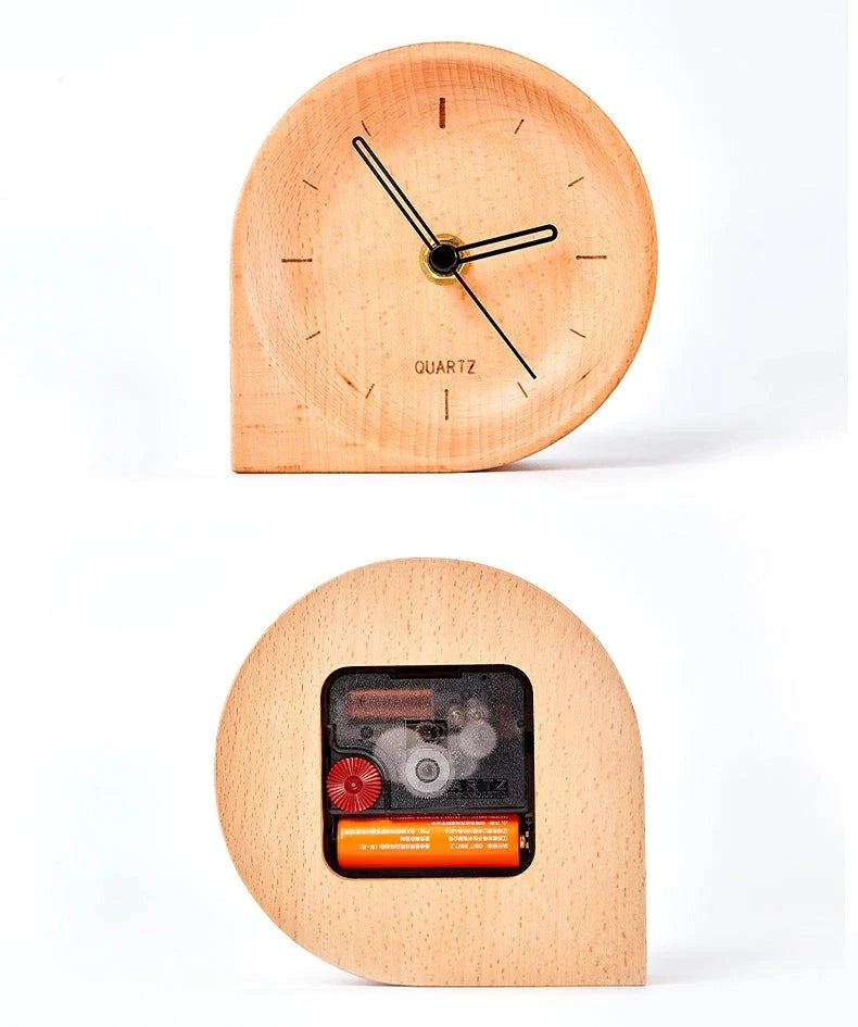 Solid Wood Bedside Desk Clock – Silent Minimalist (11.5×11.5×4.5 cm)
