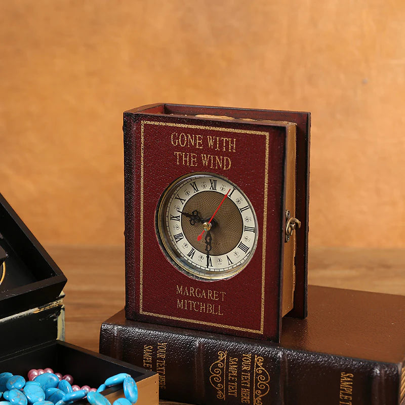 Vintage Book Storage Box Table Clock — Silent Sweep (14.5×12×5.5 cm)