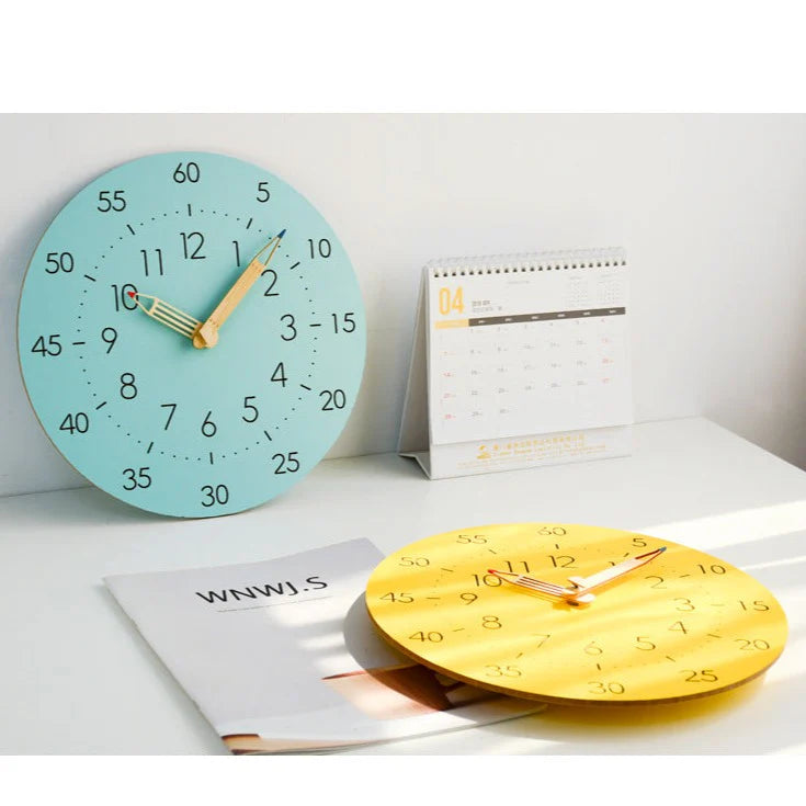 Learning Time Silent Kids Wall Clock — 12" Pencil Hands (MDF)