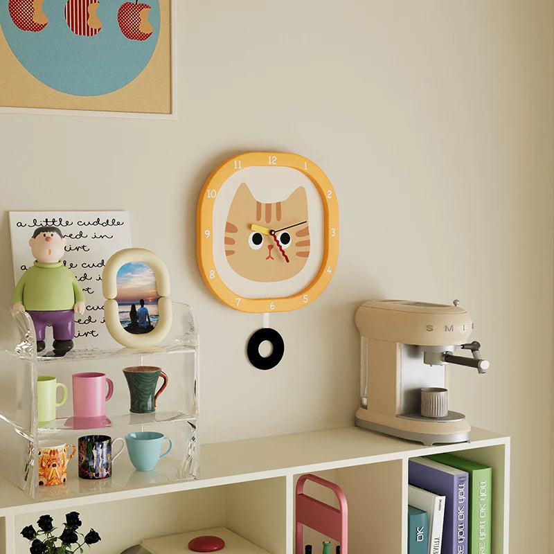 Purrfect Time — Silent Pendulum Clock for Kids (Cat Design) 30cm