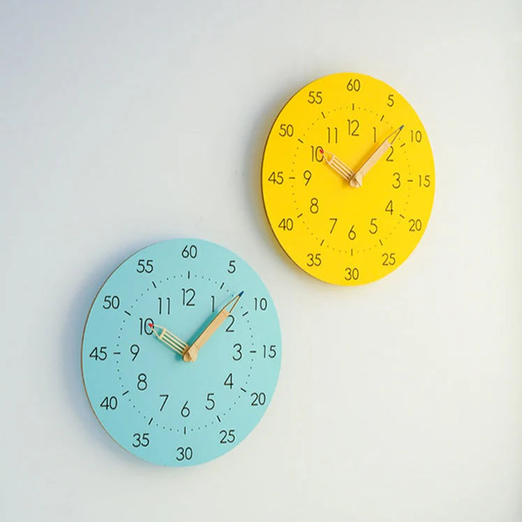 Learning Time Silent Kids Wall Clock — 12" Pencil Hands (MDF)