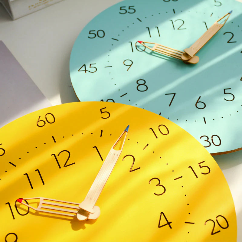 Learning Time Silent Kids Wall Clock — 12" Pencil Hands (MDF)