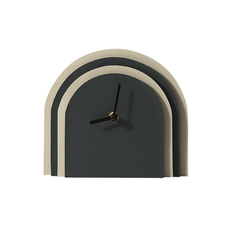 Multilayered Wood & Leather Silent Desk Clock – 19×17 cm (Blue/Brown)