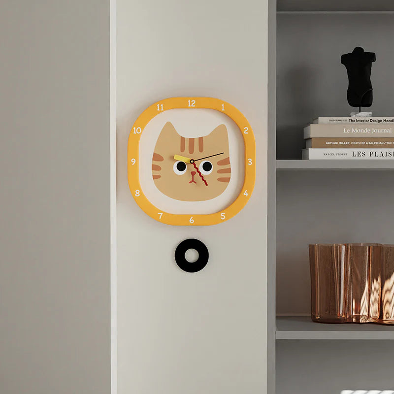 Purrfect Time — Silent Pendulum Clock for Kids (Cat Design) 30cm