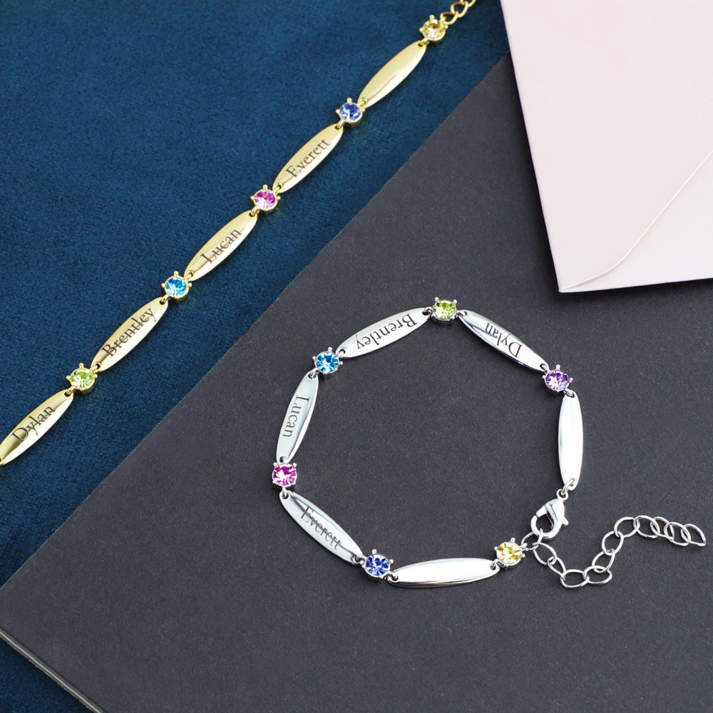 Family Name Birthstone Bracelet Gift for Mom