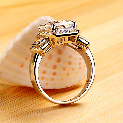 3 Carats Lab Diamond Emerald Cut Engagement Ring