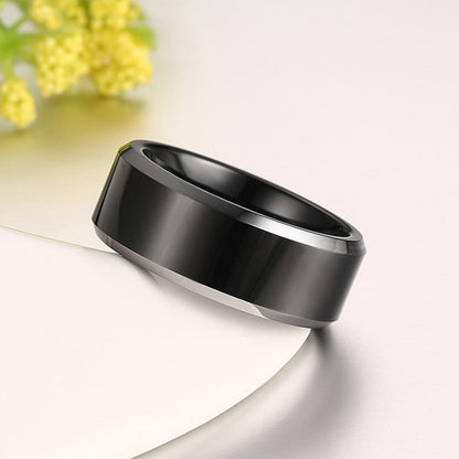 Black Personalized Mens Tungsten Ring - 8mm Wide