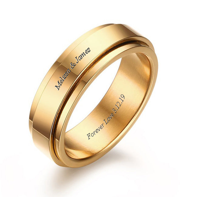 Engraved Mens Fidget Spinner Ring Titanium 6mm