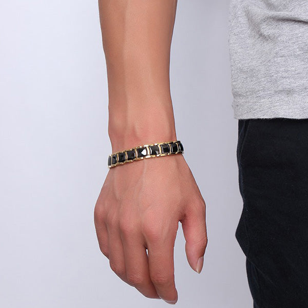 Engraved Mens Magnetic Bracelet Ceramic Stainless Steel