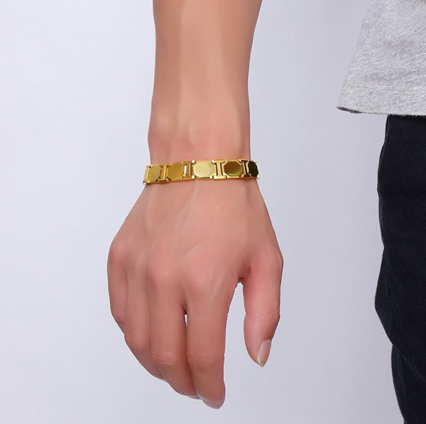 Engraved Magnetic Bracelet for Guys Tungsten Gold