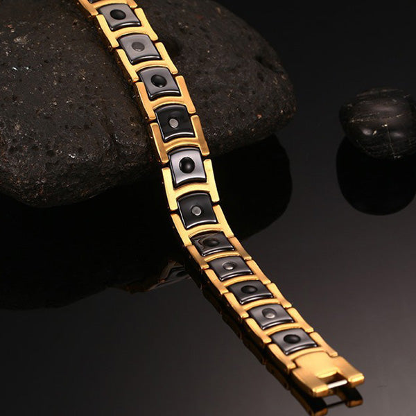 Engraved Mens Magnetic Bracelet Ceramic Stainless Steel