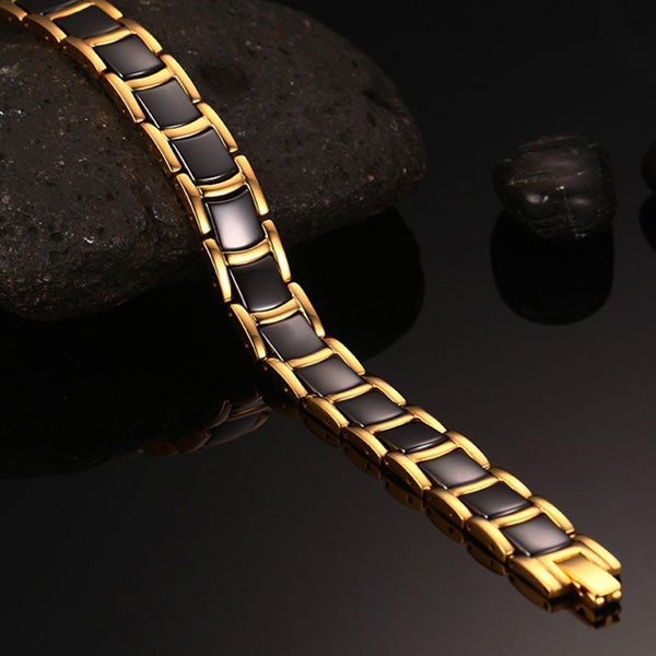 Engraved Mens Magnetic Bracelet Ceramic Stainless Steel