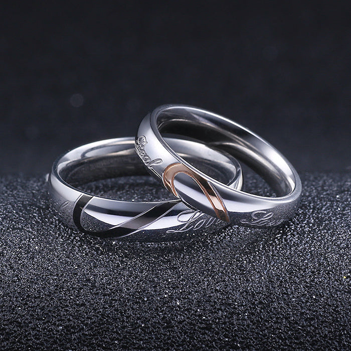 Custom Engraved Matching Half Heart Promise Couples Rings