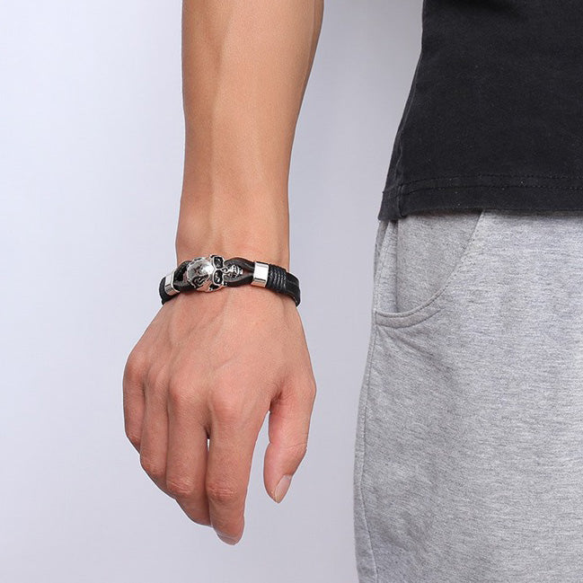 Skull Engraved Bracelet Birthday Gift for Boyfriend