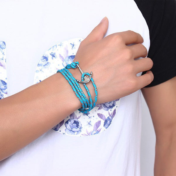 Anchor Engravable Mens Wrap Bracelet Stainless Steel