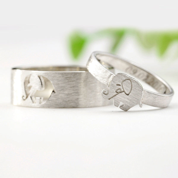 Handmade Sterling Silver Custom Elephant Unisex Rings Set