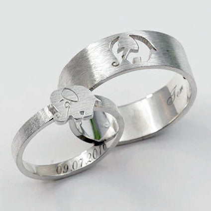 Handmade Sterling Silver Custom Elephant Unisex Rings Set