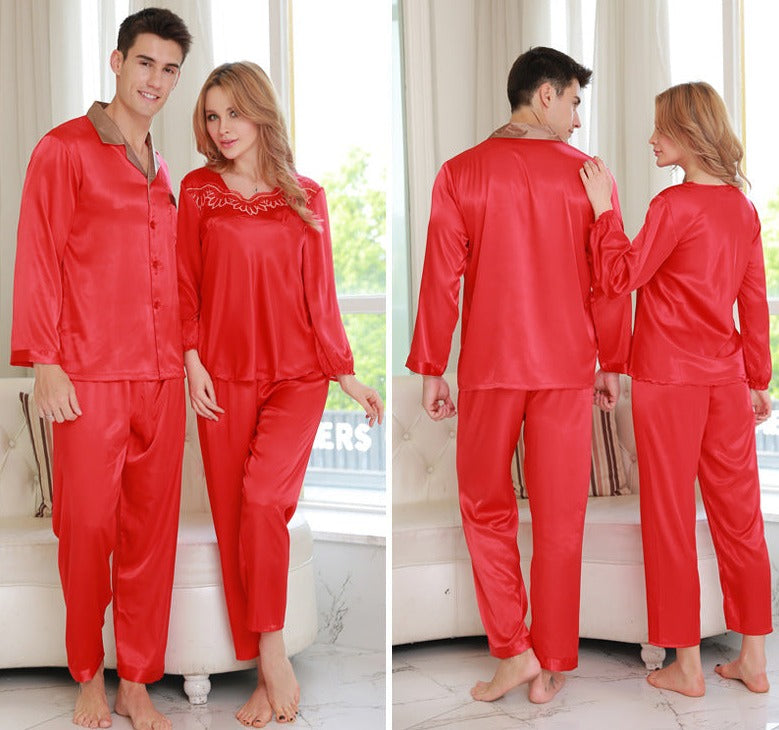 Pajamas for Couples Full Sleeves Red Sleepwear Set