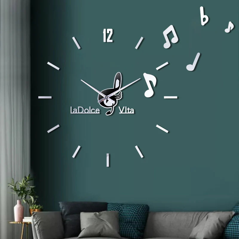 Music Notes 3D Sticker DIY Silent Wall Clock – Create Your Own Design